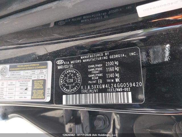 12626562 :رقم المزاد ، 5XXGW4L24GG059420 vin ، 2016 Kia Optima Sx Turbo مزاد بيع
