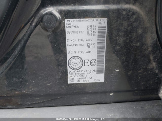 Aukcja sprzedaży 2018 Nissan Rogue S/sv, vin: 5N1AT2MN8JC748598, numer aukcji: 12673804