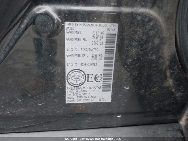 Aukcja sprzedaży 2018 Nissan Rogue S/sv, vin: 5N1AT2MN8JC748598, numer aukcji: 12673804