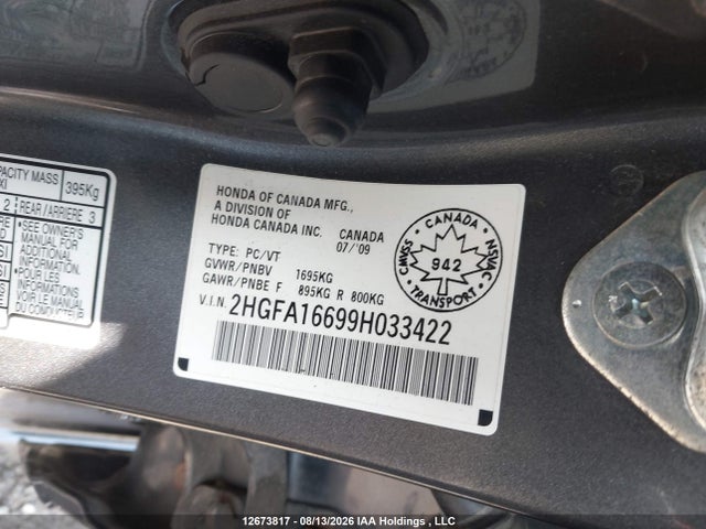 Продаж на аукціоні авто 2009 Honda Civic, vin: 2HGFA16699H033422, номер лоту: 12673817