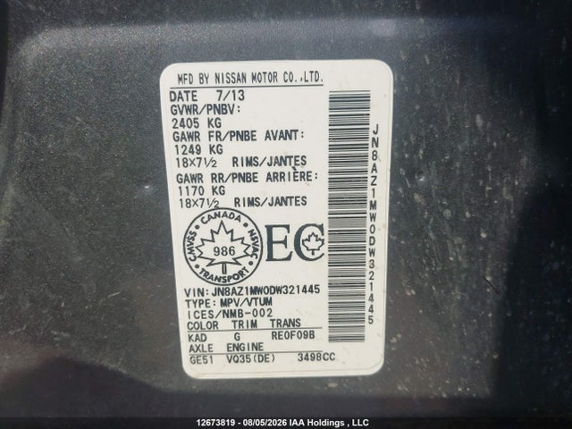 Продажа на аукционе авто 2013 Nissan Murano S/sl/le, vin: JN8AZ1MW0DW321445, номер лота: 12673819