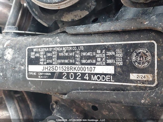 Продаж на аукціоні авто 2024 Honda Crf1000 A, vin: JH2SD1528RK000107, номер лоту: 12660039