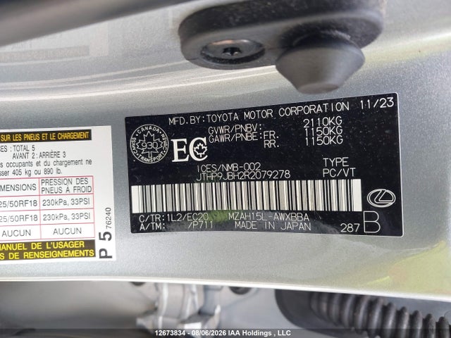 12673834 :رقم المزاد ، JTHP9JBH2R2079278 vin ، 2024 Lexus Ux 250h مزاد بيع