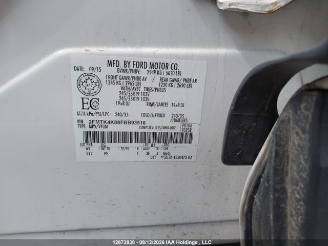 Продажа на аукционе авто 2015 Ford Edge Titanium, vin: 2FMTK4K88FBB93518, номер лота: 12673838