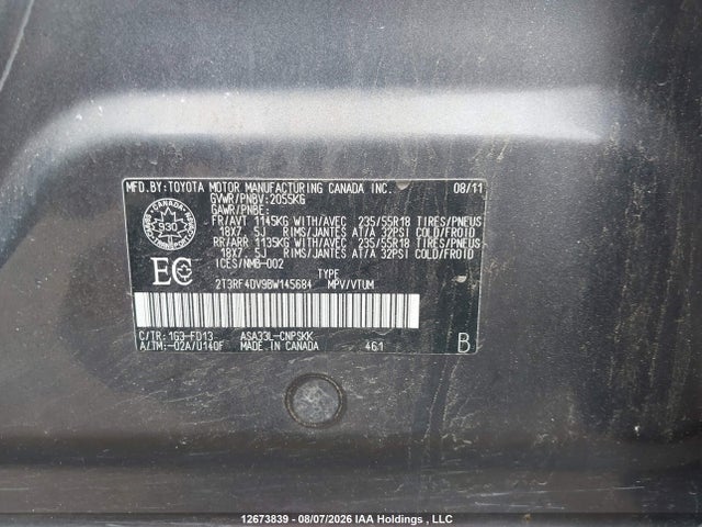 Aukcja sprzedaży 2011 Toyota Rav4 Sport, vin: 2T3RF4DV9BW145684, numer aukcji: 12673839