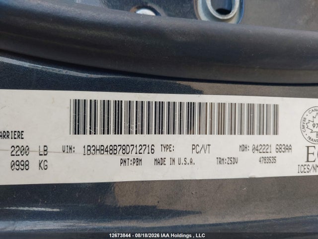 Aukcja sprzedaży 2008 Dodge Caliber Sxt, vin: 1B3HB48B78D712716, numer aukcji: 12673844