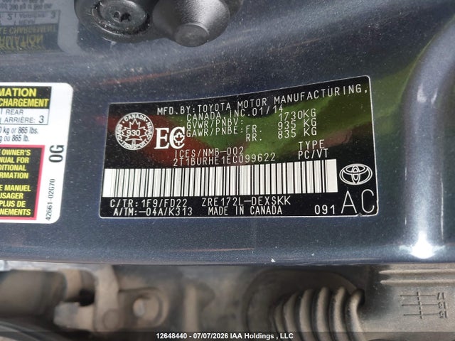 Toyota Corolla S 2014 2T1BURHE1EC099622 Image 9