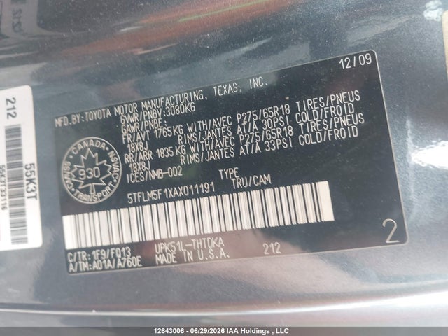 Aukcja sprzedaży 2010 Toyota Tundra Base 4.6l V8, vin: 5TFLM5F1XAX011191, numer aukcji: 12643006