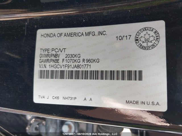 1HGCV1F91JA801771 Honda Accord Touring