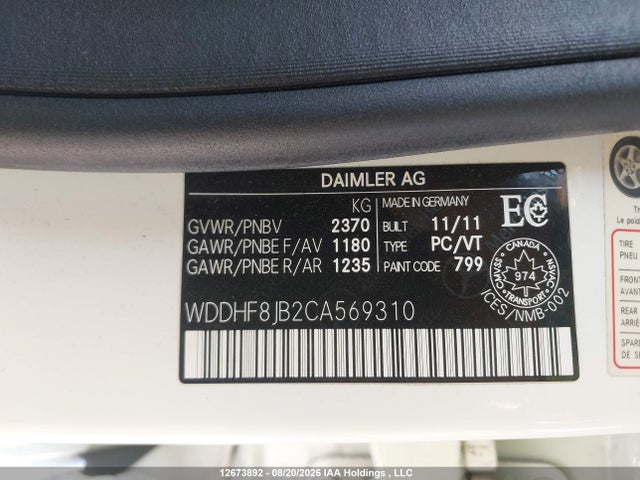 12673892 :رقم المزاد ، WDDHF8JB2CA569310 vin ، 2012 Mercedes-benz E 350 4matic مزاد بيع