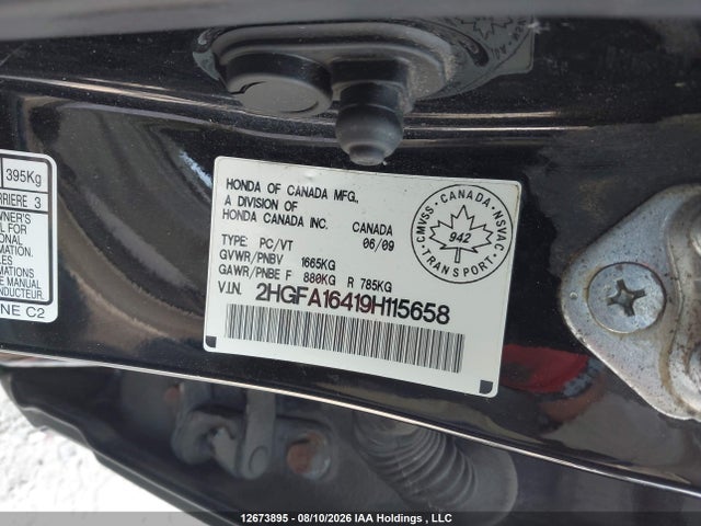 12673895 :رقم المزاد ، 2HGFA16419H115658 vin ، 2009 Honda Civic Dx-g مزاد بيع