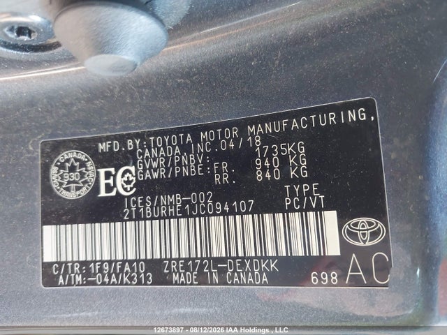 Toyota COROLLA CE 2018 2T1BURHE1JC094107 Image 9
