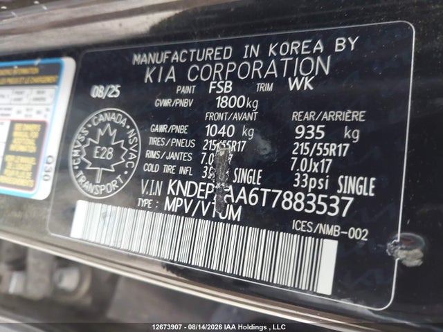 12673907 :رقم المزاد ، KNDEP2AA6T7883537 vin ، 2026 Kia Seltos Lx مزاد بيع