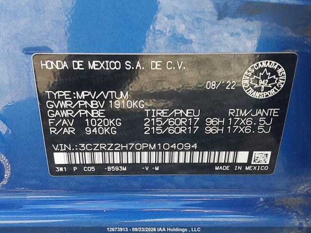 Honda Hr-v Exl 2023 3CZRZ2H70PM104094 Image 9