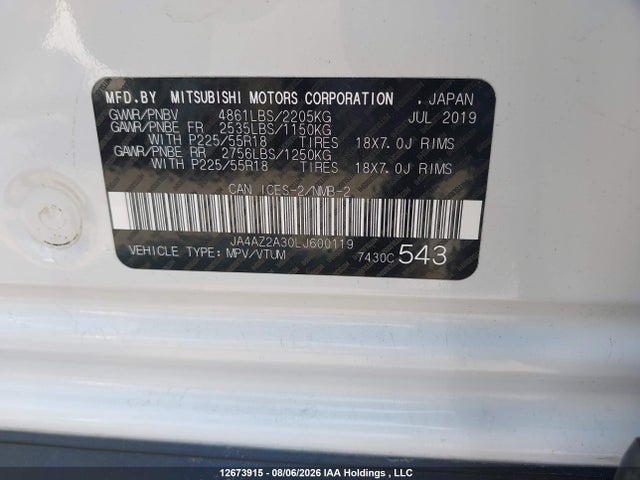 JA4AZ2A30LJ600119 Mitsubishi Outlander Es/ex/ex-l