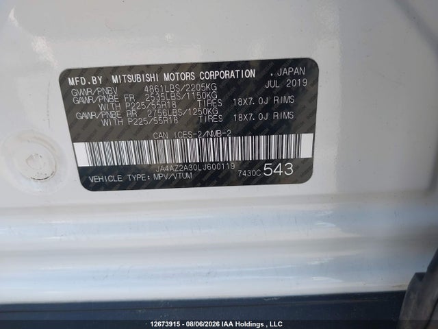 JA4AZ2A30LJ600119 Mitsubishi Outlander Es/ex/ex-l