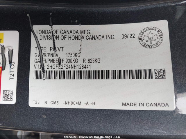 Honda Civic Lx 2022 2HGFE2F24NH128441 Image 18