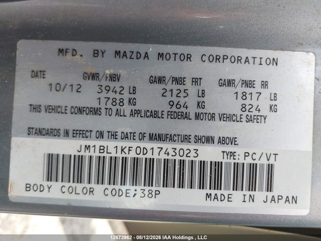 2013 Mazda 3 I მანქანა იყიდება აუქციონზე, vin: JM1BL1KF0D1743023, აუქციონის ნომერი: 12673962
