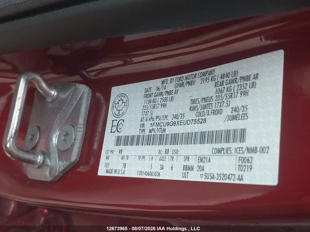 Продаж на аукціоні авто 2014 Ford Escape, vin: 1FMCU9G9XEUD75528, номер лоту: 12673965