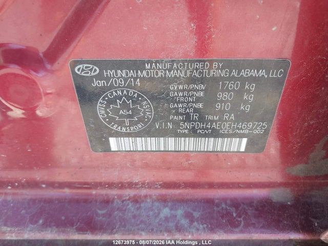 5NPDH4AE0EH469725 Hyundai ELANTRA GL