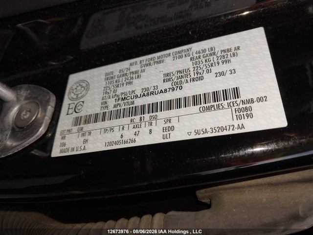 Aukcja sprzedaży 2024 Ford Escape Platinum, vin: 1FMCU9JA8RUA87970, numer aukcji: 12673976