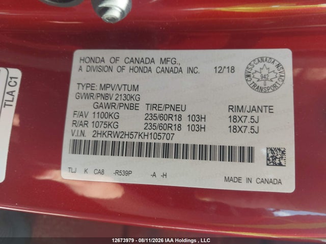 Honda CR-V 2019 2HKRW2H57KH105707 Image 9
