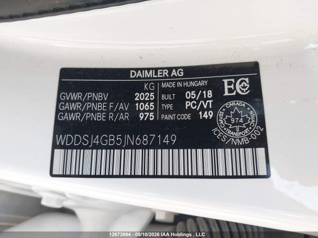 Aukcja sprzedaży 2018 Mercedes-benz Cla 250 4matic, vin: WDDSJ4GB5JN687149, numer aukcji: 12673994