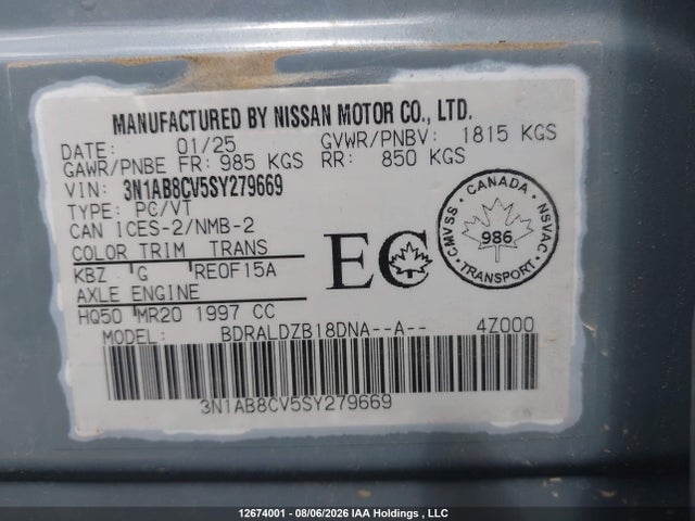 3N1AB8CV5SY279669 Nissan SENTRA SV