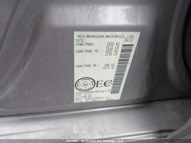 12674007 :رقم المزاد ، 1N4AL3AP6DN401673 vin ، 2013 Nissan Altima مزاد بيع