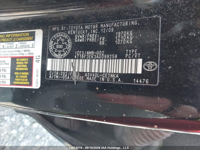 Продажа на аукционе авто 2010 Toyota Camry Le, vin: 4T1BF3EK3AU099258, номер лота: 12674019