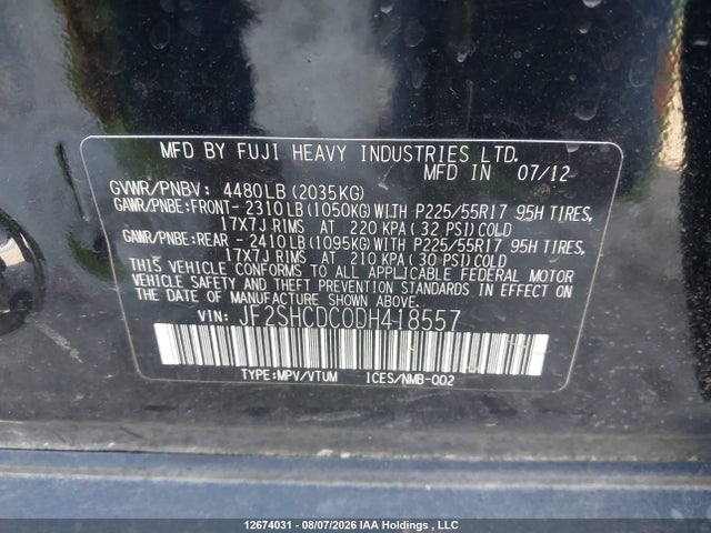 12674031 :رقم المزاد ، JF2SHCDC0DH418557 vin ، 2013 Subaru Forester 2.5x Convenience Package مزاد بيع
