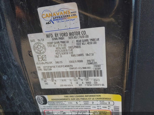 Aukcja sprzedaży 2014 Ford F-150 Fx4/king Ranch/lariat/limited/platinum/xlt, vin: 1FTFW1ETXEFC45670, numer aukcji: 12674037