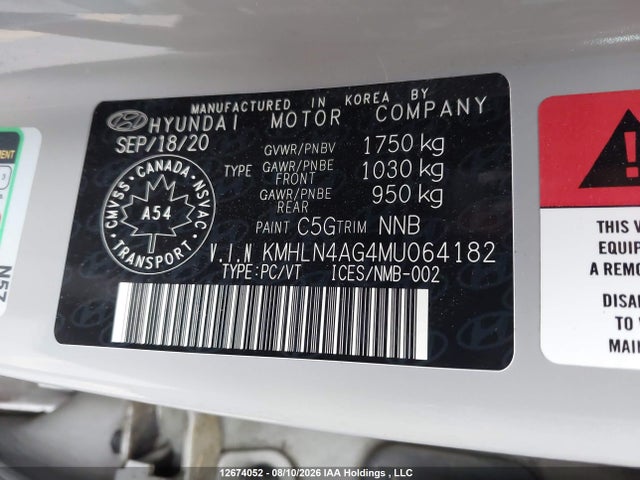 2021 Hyundai Elantra Ultimate Ivt მანქანა იყიდება აუქციონზე, vin: KMHLN4AG4MU064182, აუქციონის ნომერი: 12674052