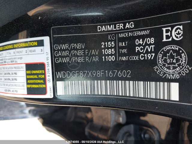 Продажа на аукционе авто 2008 Mercedes-benz C350, vin: WDDGF87X98F167602, номер лота: 12674055