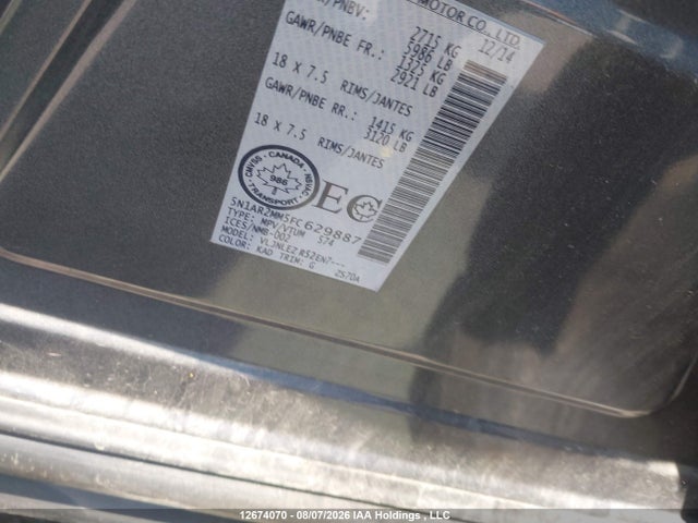 12674070 :رقم المزاد ، 5N1AR2MM5FC629887 vin ، 2015 Nissan Pathfinder S/sv/sl/platinum مزاد بيع