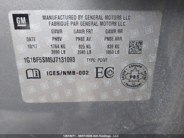 1G1BF5SM9J7131093 Chevrolet Cruze Premier Auto