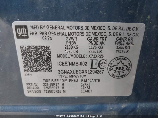 3GNAXUEGXRL294267 Chevrolet EQUINOX LT