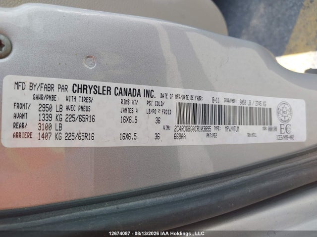 Aukcja sprzedaży 2012 Dodge Grand Caravan Se, vin: 2C4RDGBG0CR103895, numer aukcji: 12674087