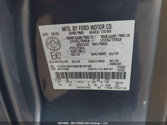 Продаж на аукціоні авто 2006 Ford Escape Xlt, vin: 1FMYU93146KB16729, номер лоту: 12674092
