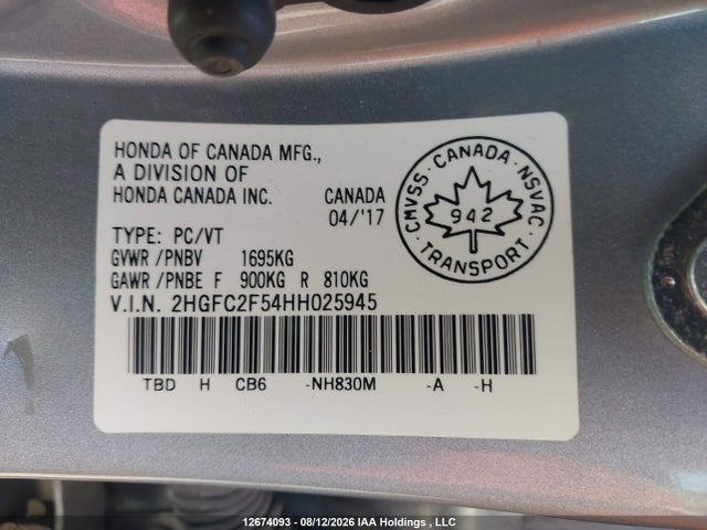 Honda Civic Lx 2017 2HGFC2F54HH025945 Image 9