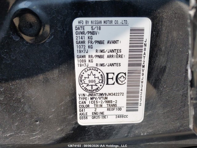 JN8AT2MV9JW342272 Nissan Rogue Midnight Edition/s/sl/sl W/propilot Assist/sv