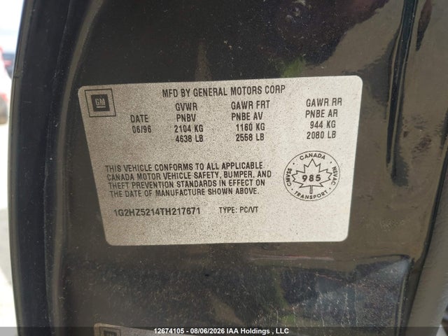 1996 Pontiac Bonneville Ssei მანქანა იყიდება აუქციონზე, vin: 1G2HZ5214TH217671, აუქციონის ნომერი: 12674105