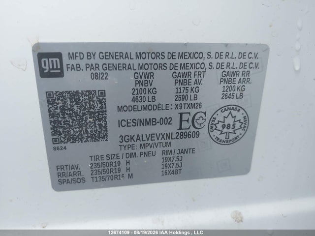 12674109 :رقم المزاد ، 3GKALVEVXNL289609 vin ، 2022 Gmc Terrain Slt مزاد بيع