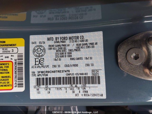 Продаж на аукціоні авто 2026 Ford Bronco Sport Outer Banks, vin: 3FMCR9CN9TRE37476, номер лоту: 12674112