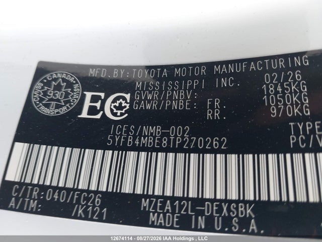 Toyota Corolla Se Cvt 2026 5YFB4MBE8TP270262 Image 9