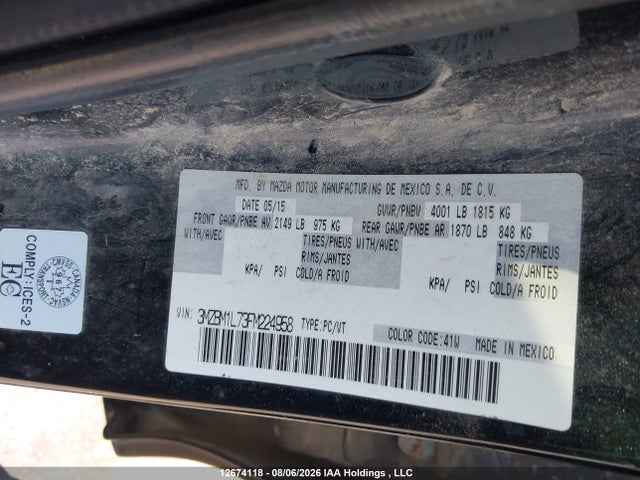 Aukcja sprzedaży 2015 Mazda Mazda3 Gs, vin: 3MZBM1L73FM224958, numer aukcji: 12674118
