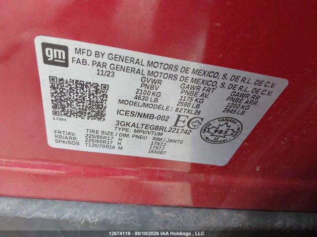 12674119 :رقم المزاد ، 3GKALTEG8RL221742 vin ، 2024 Gmc Terrain Sle مزاد بيع