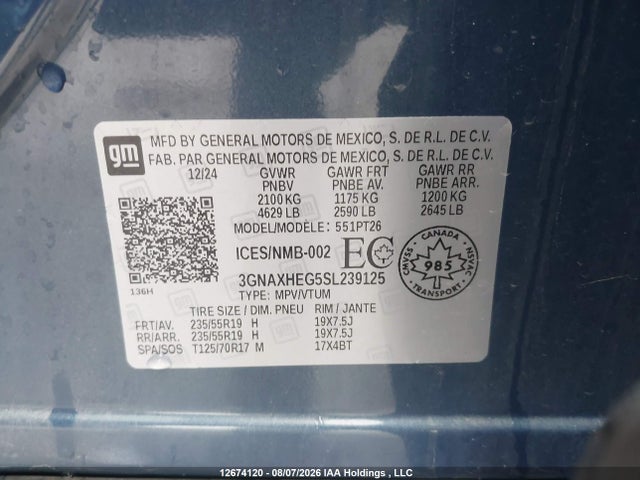 Aukcja sprzedaży 2025 Chevrolet Equinox Lt Fwd, vin: 3GNAXHEG5SL239125, numer aukcji: 12674120