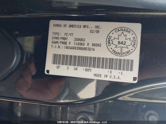 Продаж на аукціоні авто 2008 Acura Tl, vin: 19UUA66298A803214, номер лоту: 12674128