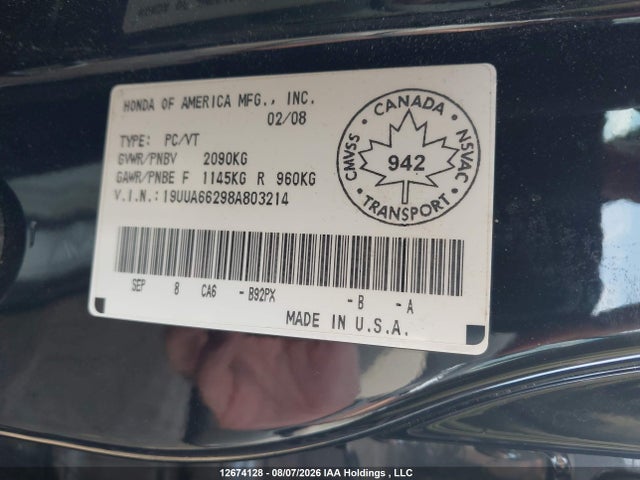 Продаж на аукціоні авто 2008 Acura Tl, vin: 19UUA66298A803214, номер лоту: 12674128